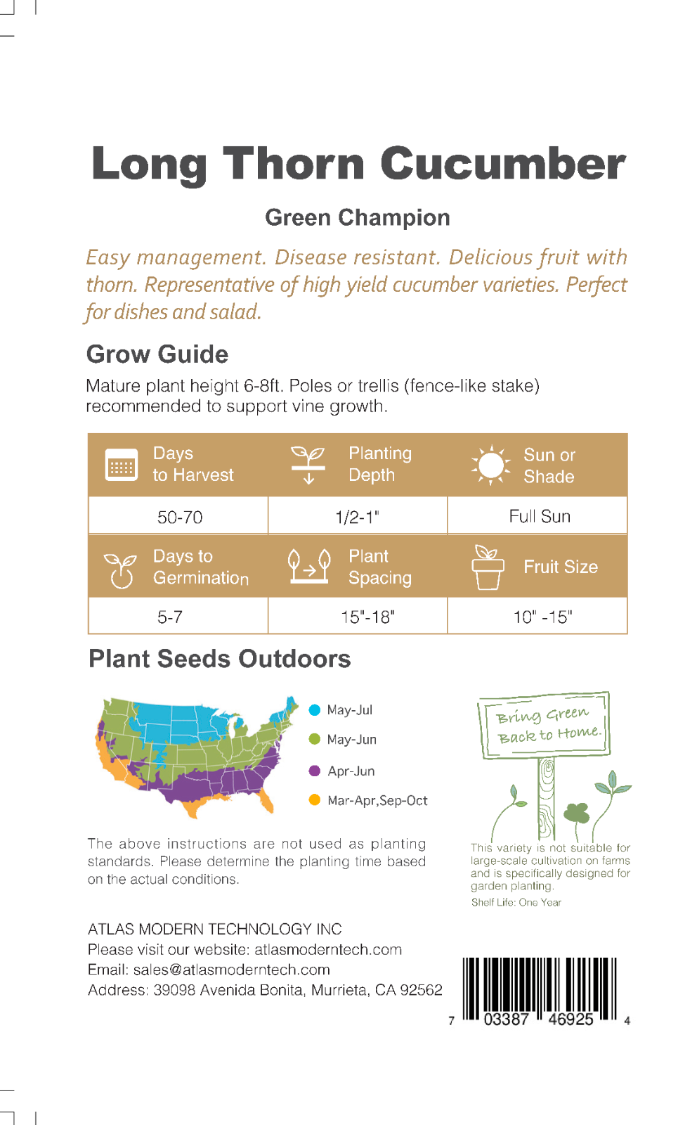 Cucumber Seeds 100+ Non-GMO Crisp Long Green Easy Grow Garden