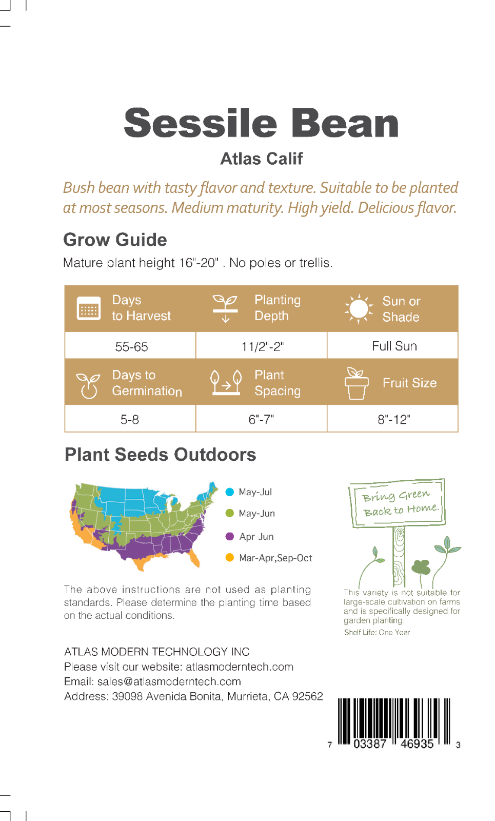 Atlas Super Tender Green Bean Seeds – High Yield Non-GMO Bush Beans