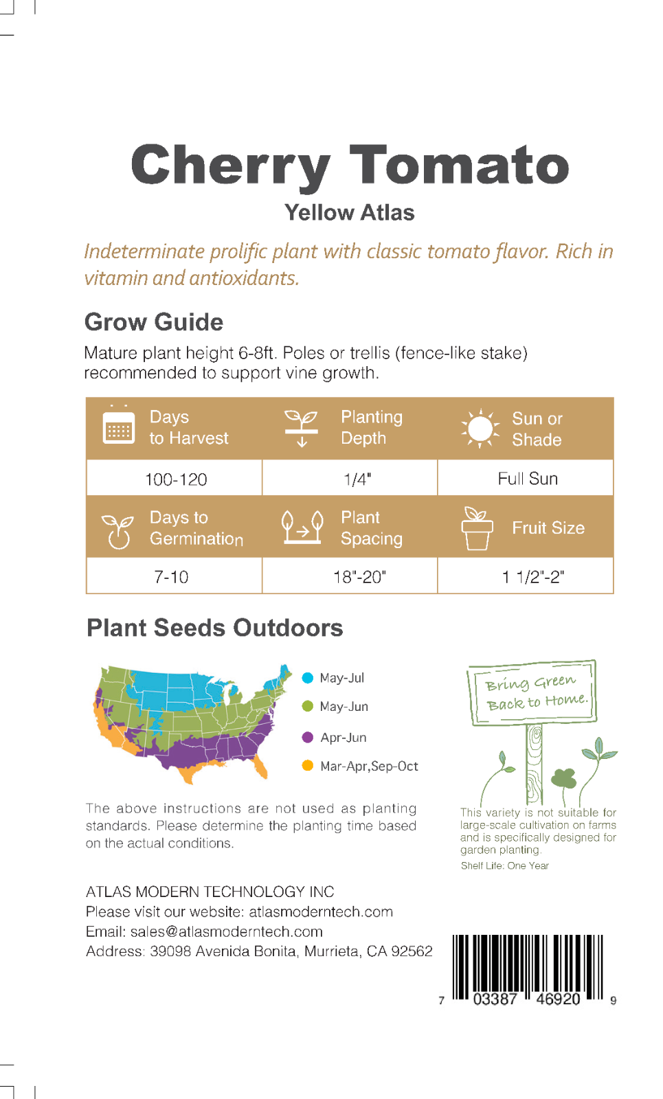Atlas Golden Sweet Yellow Cherry Tomato Seeds – Non-GMO Garden Snack Tomato