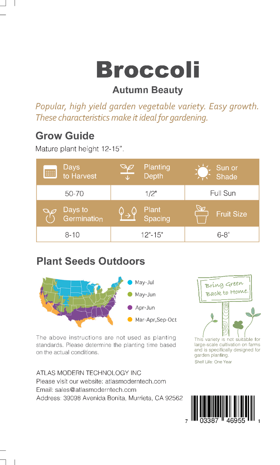 Merald Crown Broccoli Seeds 1000+ Non-GMO Large Heads EasyGrow
