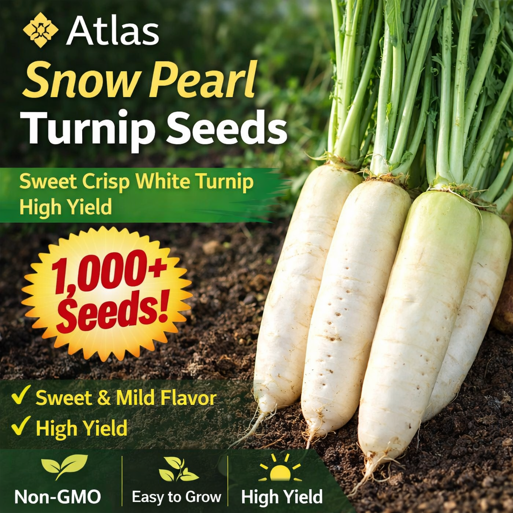 1000+ Snow Pearl Turnip Seeds Sweet White Non-GMO Easy Grow High Yield