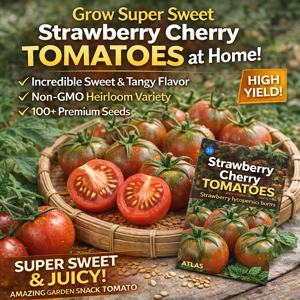Strawberry Cherry Tomato Seeds – Super Sweet Heirloom Garden Tomato, High Yield 100+ Seeds