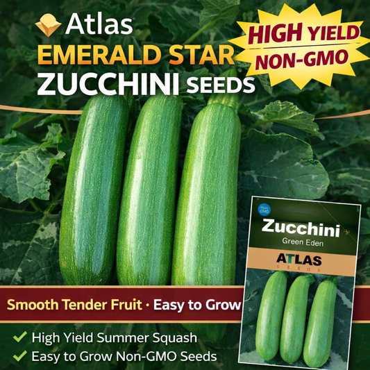 Emerald Star Zucchini Seeds 100+ Non-GMO High Yield Easy Grow Summer Squash