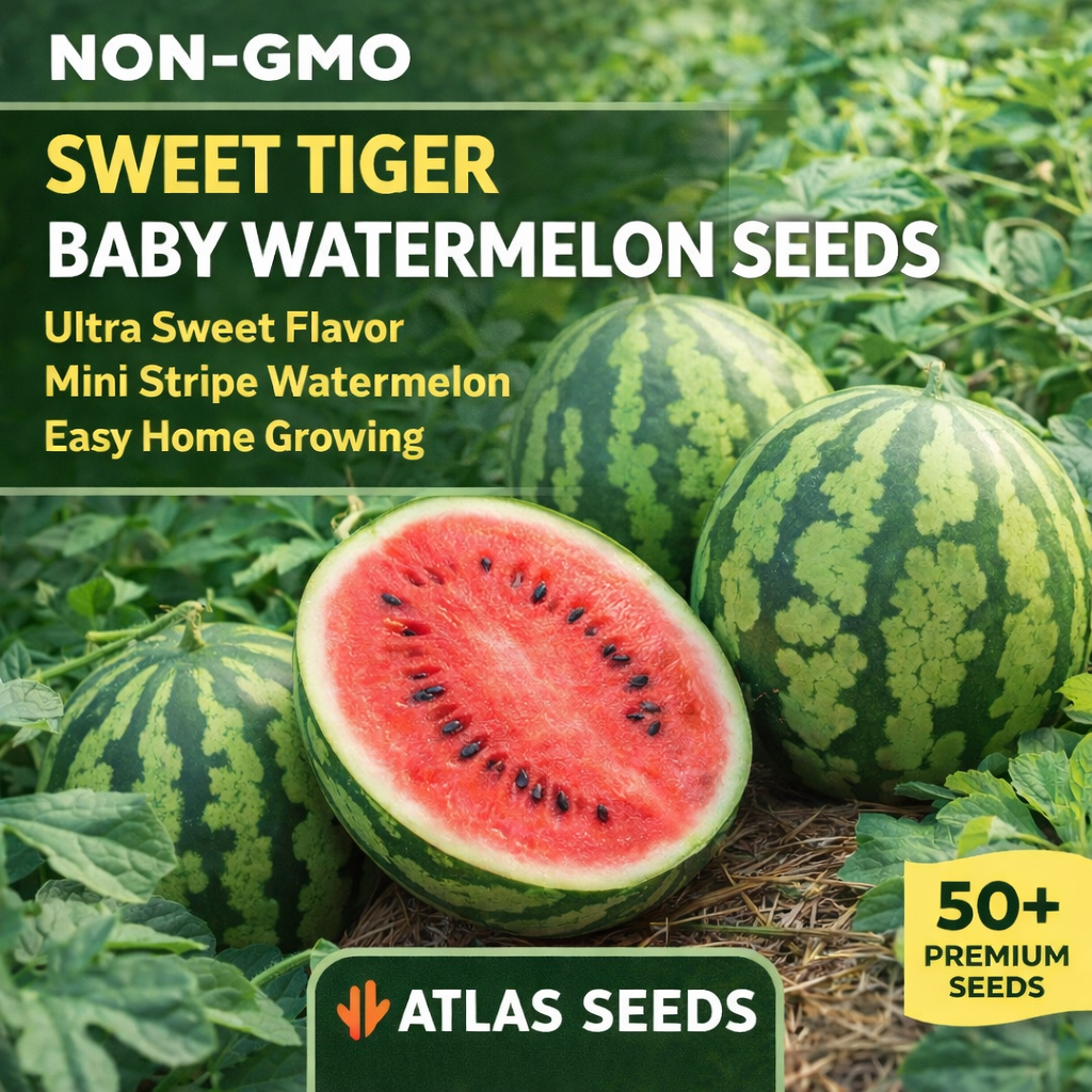 Sweet Tiger Baby Watermelon Seeds 50+ Non-GMO Ultra Sweet Easy Grow