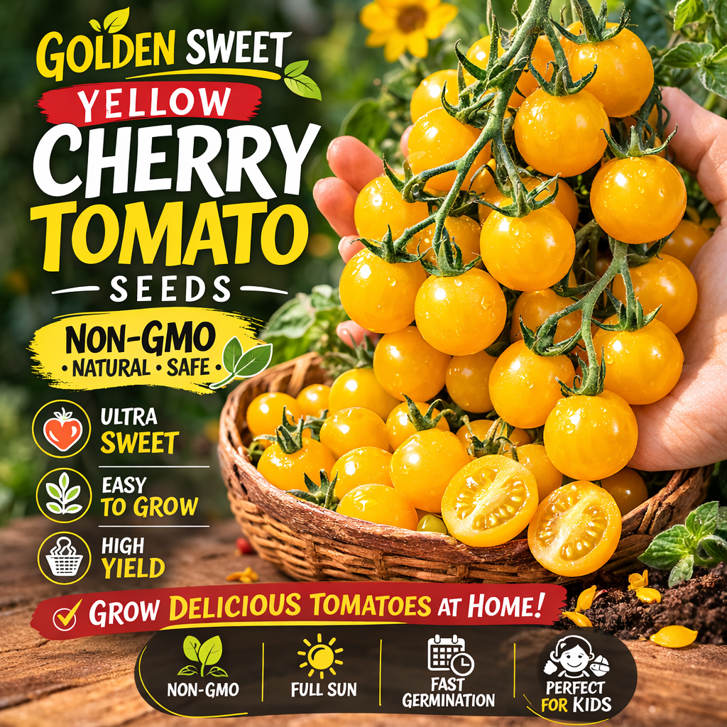 Atlas Golden Sweet Yellow Cherry Tomato Seeds – Non-GMO Garden Snack Tomato