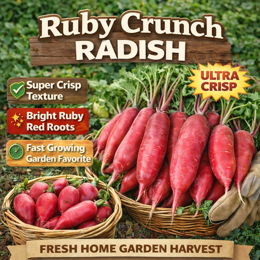 Ruby Crunch Radish Seeds – Crisp, Sweet & Fast Growing Red Radish, Non-GMO Garden Vegetable Seeds