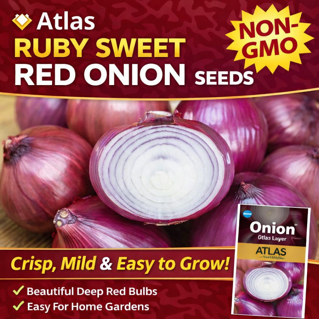 Atlas Ruby Sweet Red Onion Seeds – Non-GMO Crisp Garden Favorite