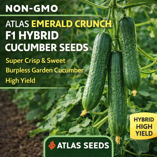 Atlas Emerald Crunch F1 Hybrid Cucumber Seeds – Non-GMO Burpless Garden Cucumber, Crisp Sweet Flavor, High Yield Backyard Vegetable