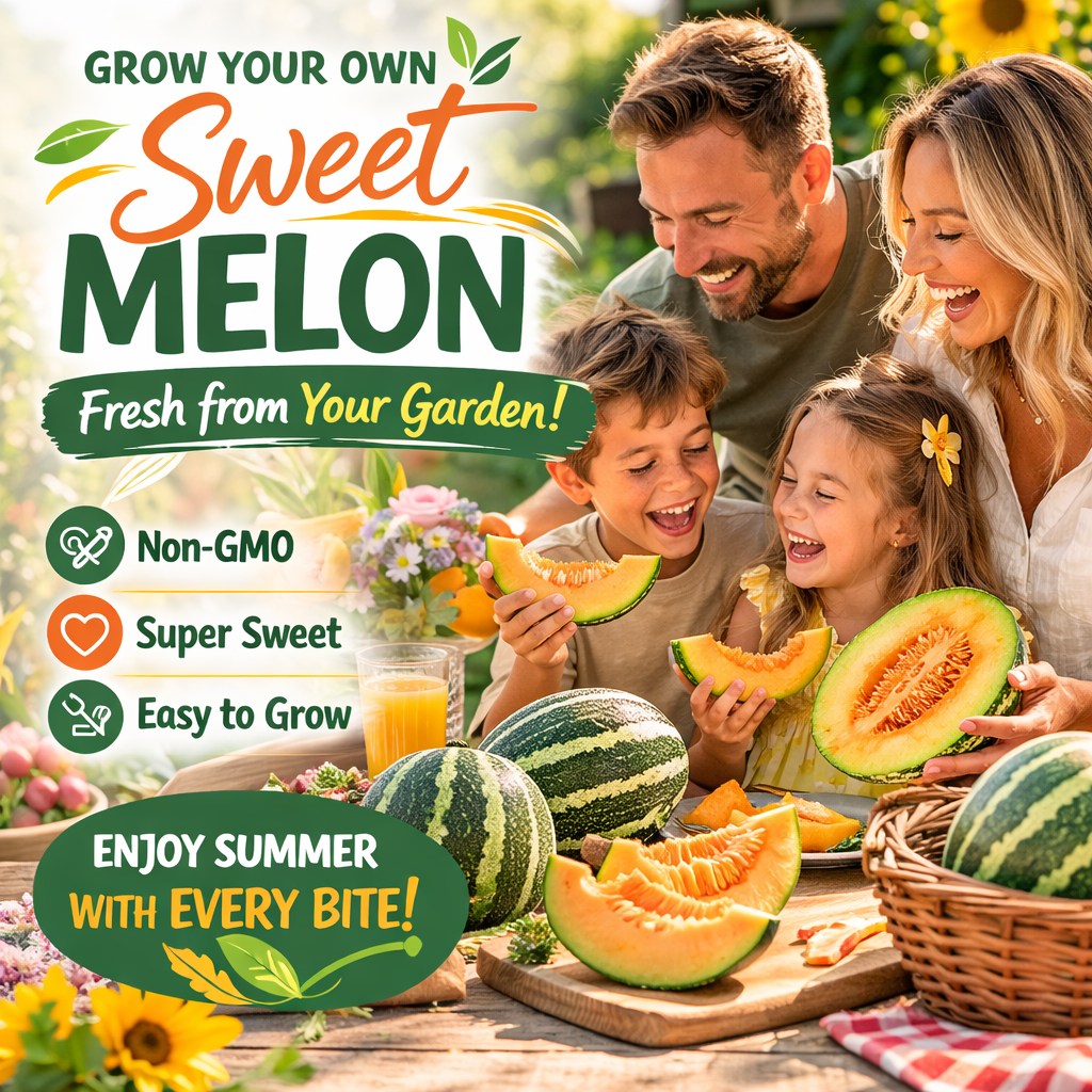 Super Sweet Striped Garden Melon Seeds – Non-GMO Rare Home Garden Melon