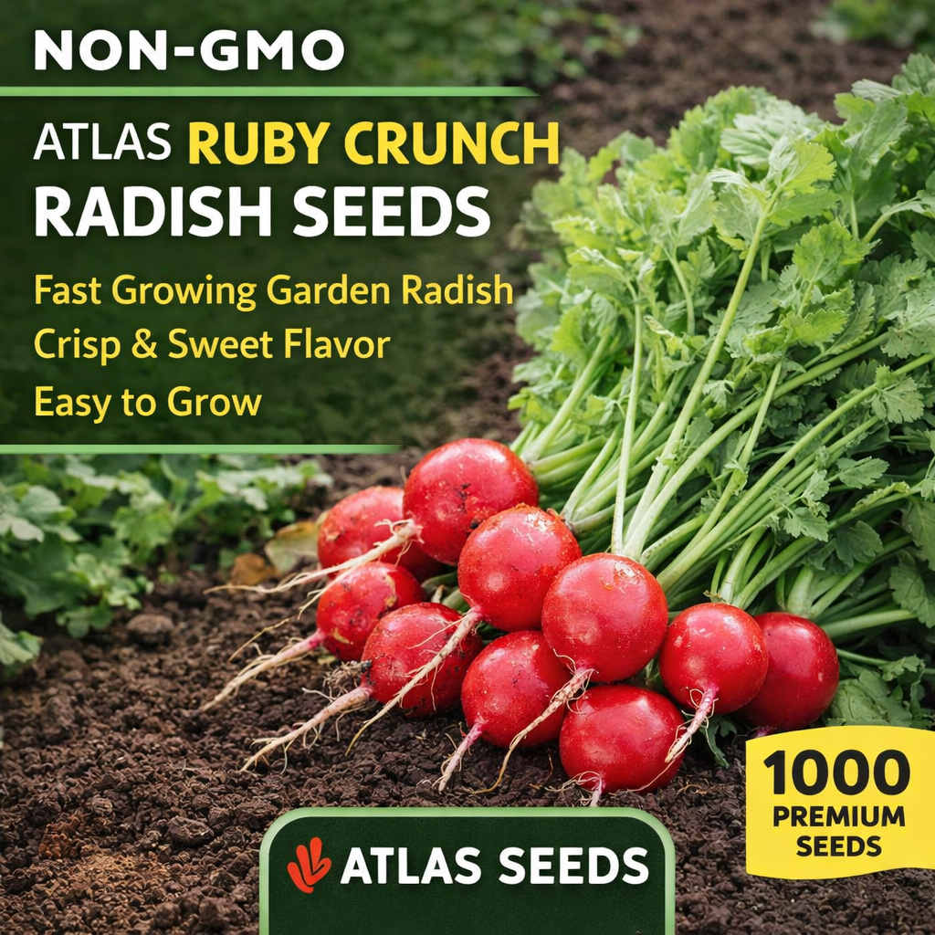 Ruby Crunch Radish Seeds 1000+ Non-GMO Fast Growing Crisp Sweet